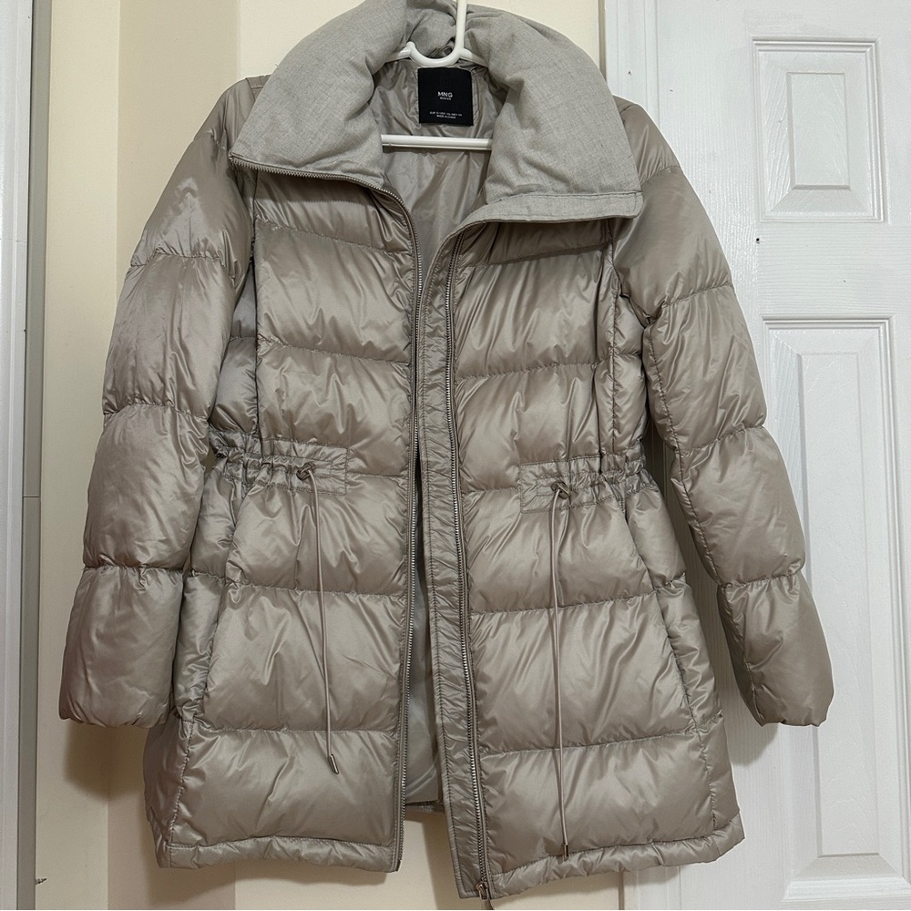 Mango Gray Beige Jacket with Stand-up Collar